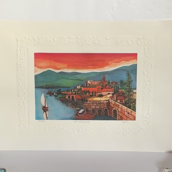 “SEA OF GALILEE” Limited Edition, Hand Signed, Lithograph by Amram Ebgi - Picture 1 of 9
